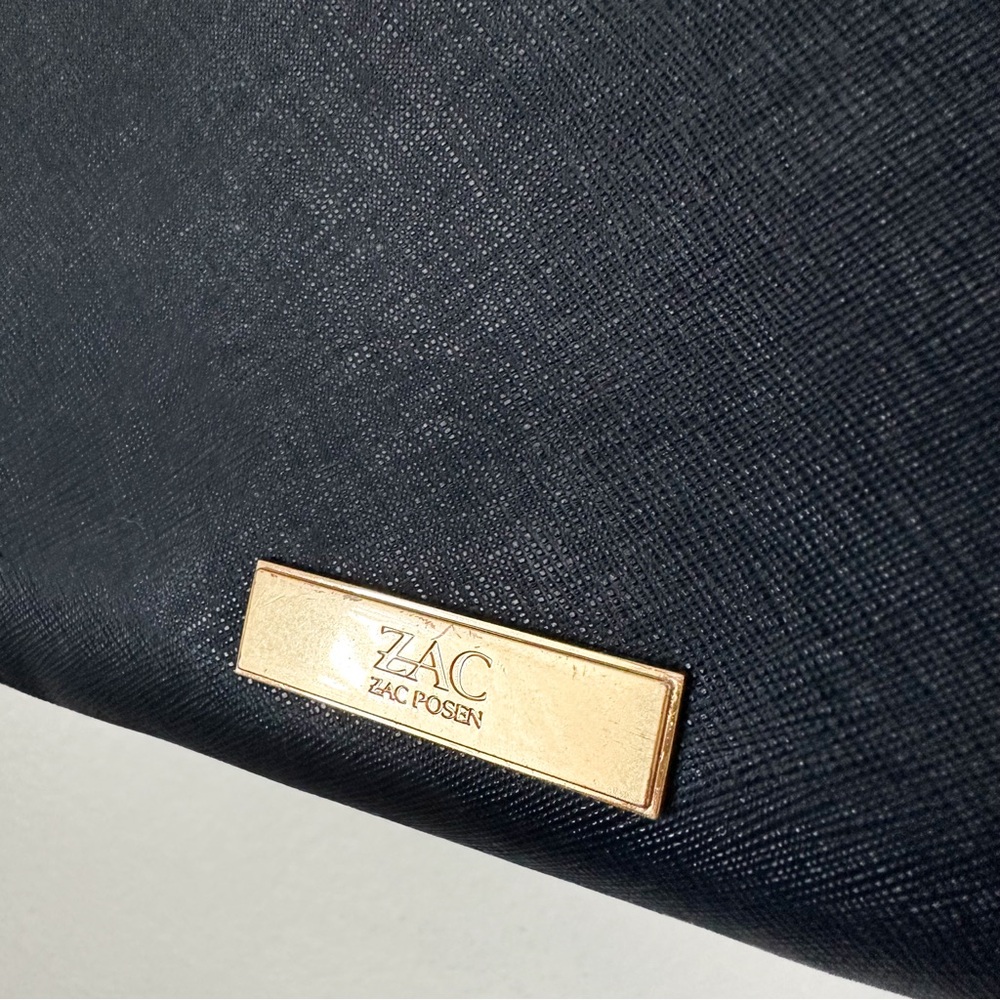 Zac Posen Eartha Satchel Navy Blue Patent Saffiano Leather Gold Purse Bag - Picture 10 of 14